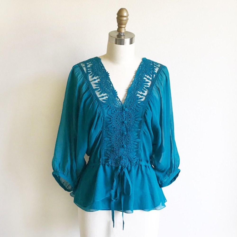 Daniel Rainn Silk Embroidered Peasant Blouse